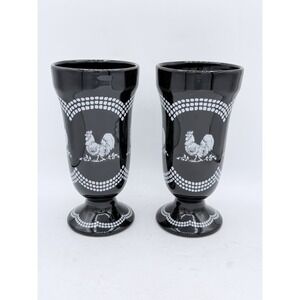 TEMPTATIONS TARA DOODLE DOO ROOSTER FOOTED TUMBLER 7 1/4" SET OF TWO